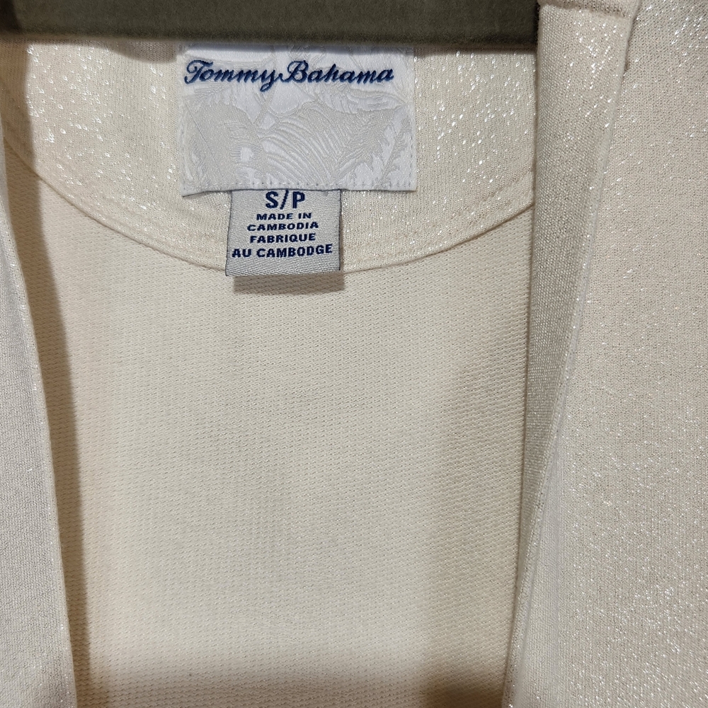 Tommy Bahama Women's Cream Open-Front Shimmery Cardigan Size S/P - Picture 4 of 9